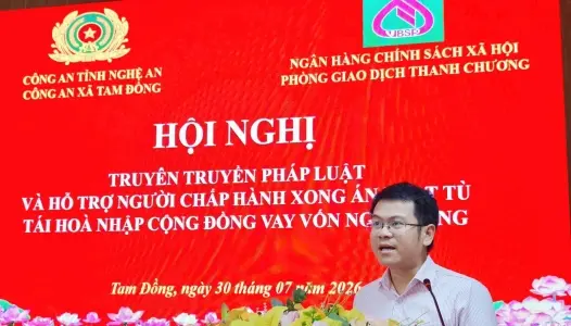 NGHỆ AN: Công an xã Tam Đồng tổ chức Hội nghị tuyên truyền, phổ biến giáo dục pháp luật, tư vấn việc làm, hỗ trợ vay vốn đối với người chấp hành án hình sự tại cộng đồng và tái hòa nhập cộng đồng năm 2026